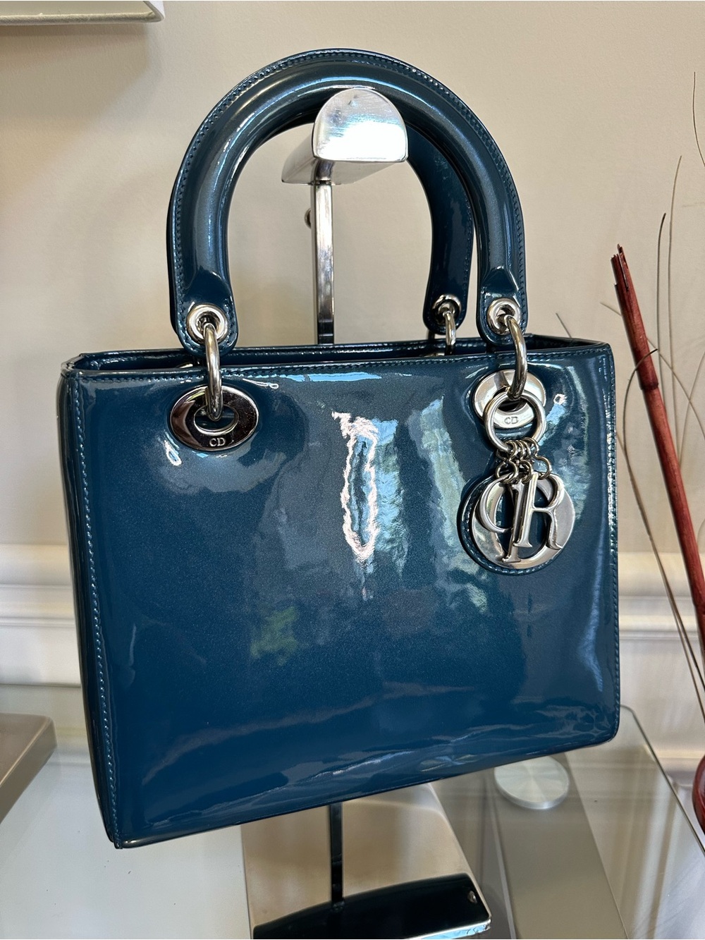 Dior Blue Patent Leather Lady Dior Top-Handle Bag